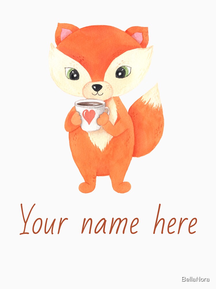 'Add your own name' Orange Fox Fitted V-Neck T-Shirt