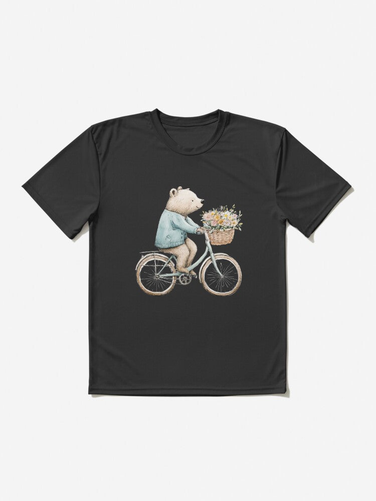 A white bear rides a bicycle with a bouquet of flowers. Active T-Shirt