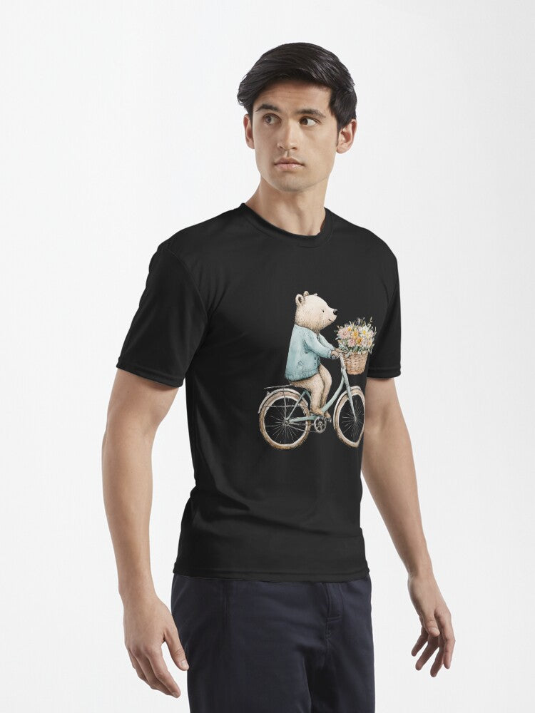 A white bear rides a bicycle with a bouquet of flowers. Active T-Shirt