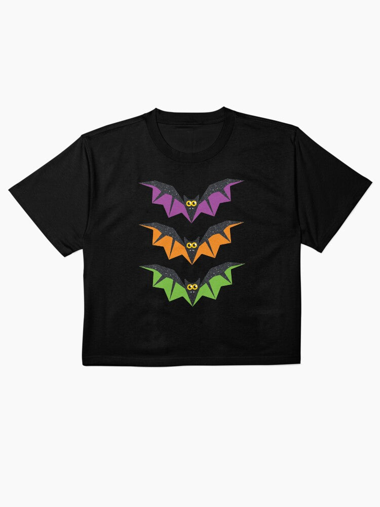 3 Funny Halloween Bats on Black Boxy T-Shirt