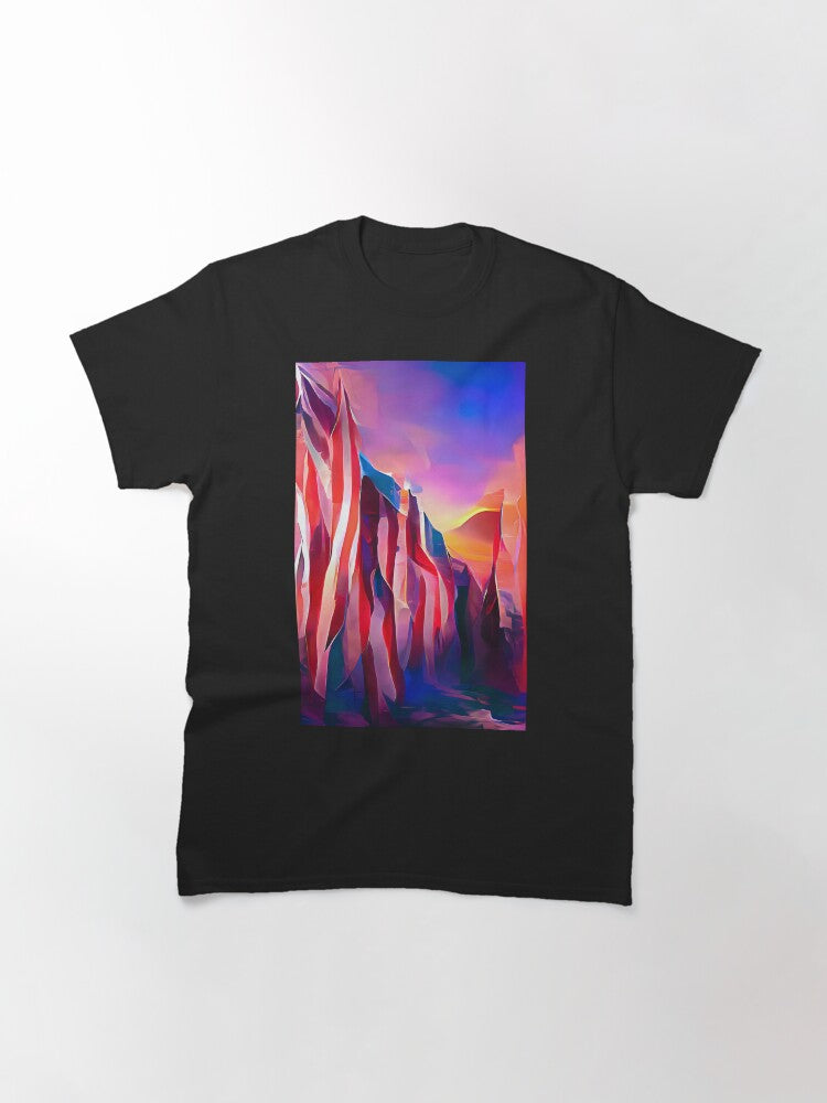 Abstract American Landscape 02 Patriotic US Flag Colors Red Blue White Classic T-Shirt