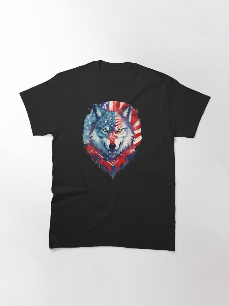 A wolf in the colors of the American flag hand drawn Classic T-Shirt