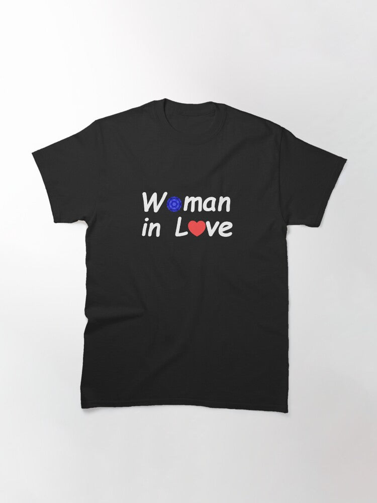 "Woman in Love" with blue abstract flower Classic T-Shirt