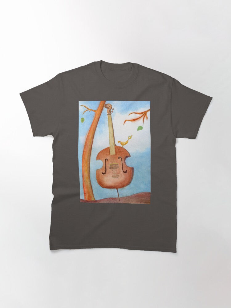 A Bird in a Cello Looking at a Leaf Classic T-Shirt