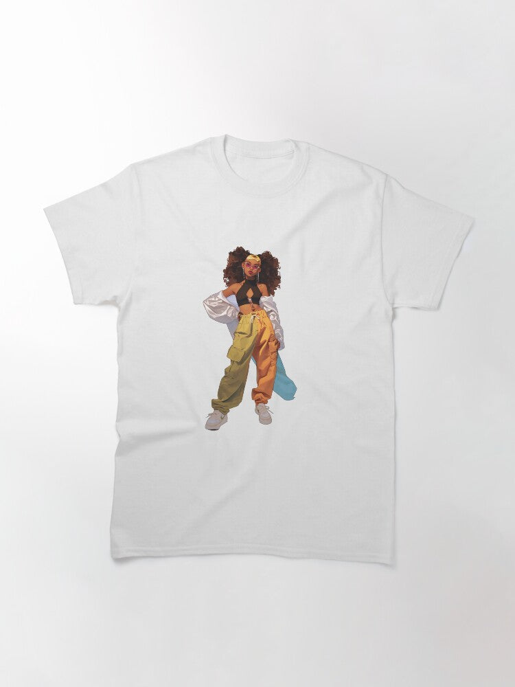 90s Urban Black Woman Vintage Aesthetic | Retro Streetwear Art | Black Girl Magic | Hip Hop Culture Illustration Classic T-Shirt Style001