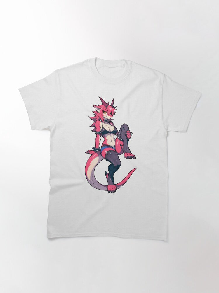Seductive Pink Dragon Girl with Horns and Claws Anime Art Classic T-Shirt