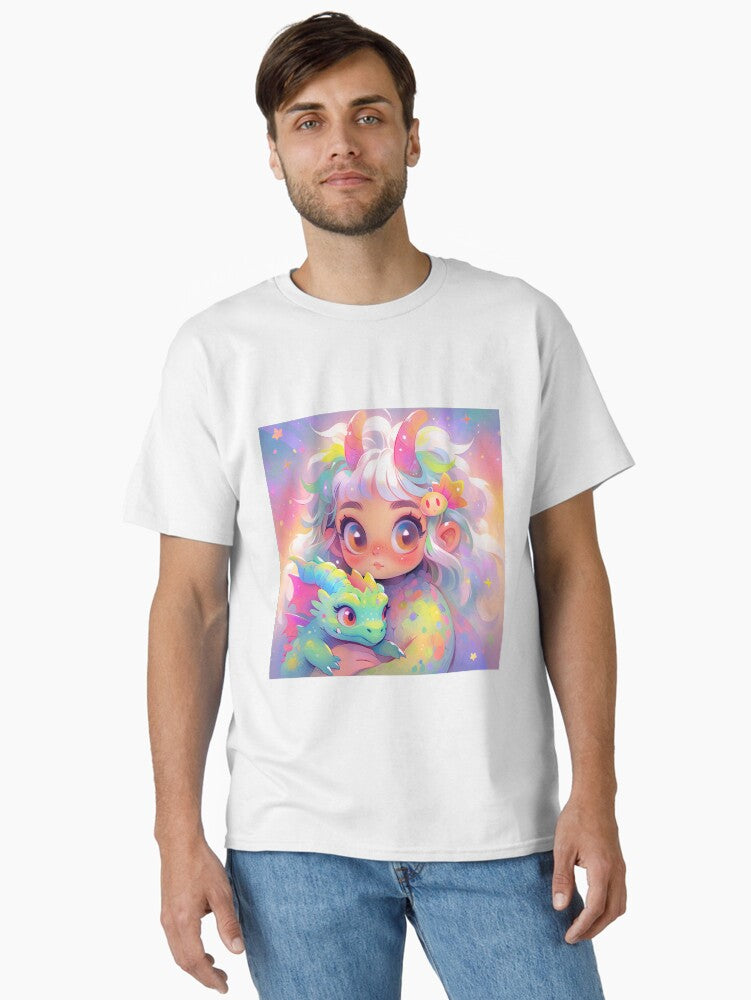 Adorable Chibi Anime Girl and Baby Dragon Classic T-Shirt