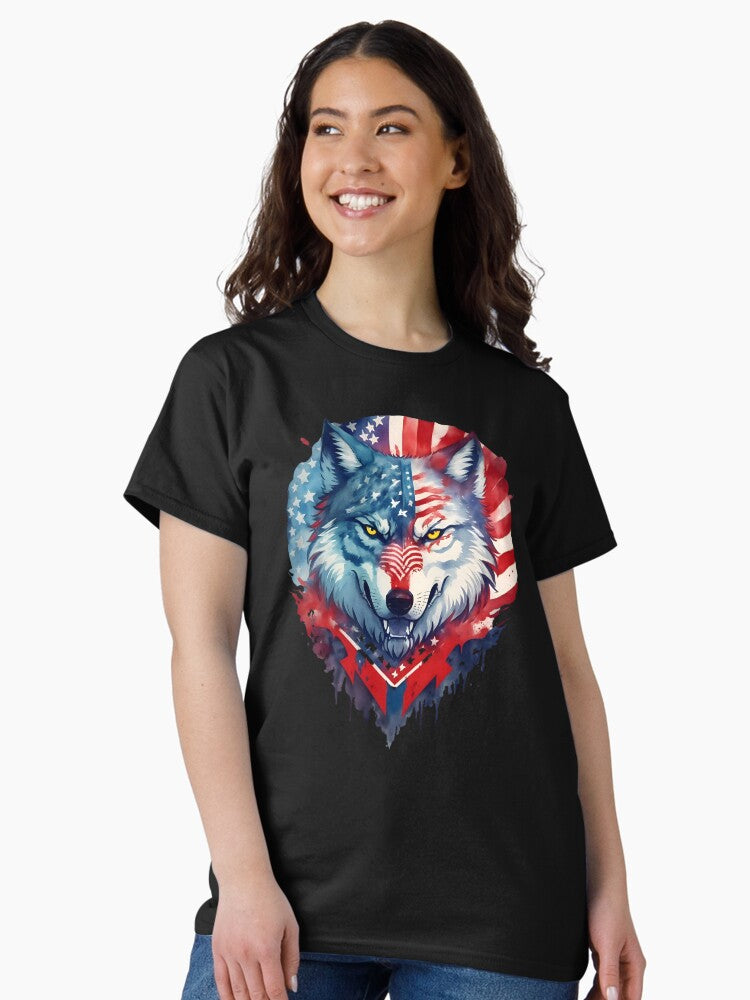 A wolf in the colors of the American flag hand drawn Classic T-Shirt