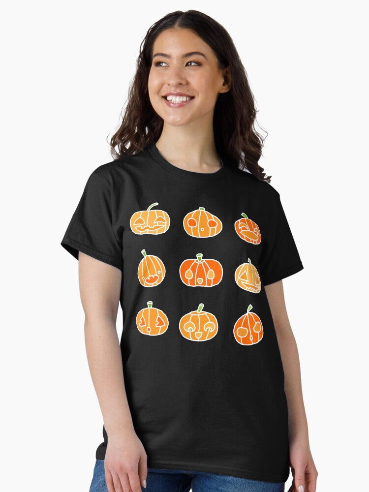 9 orange pumpkins just hanging out on Hallowe'en- up to no good | babyRAGE Item #I0021C Classic T-Shirt