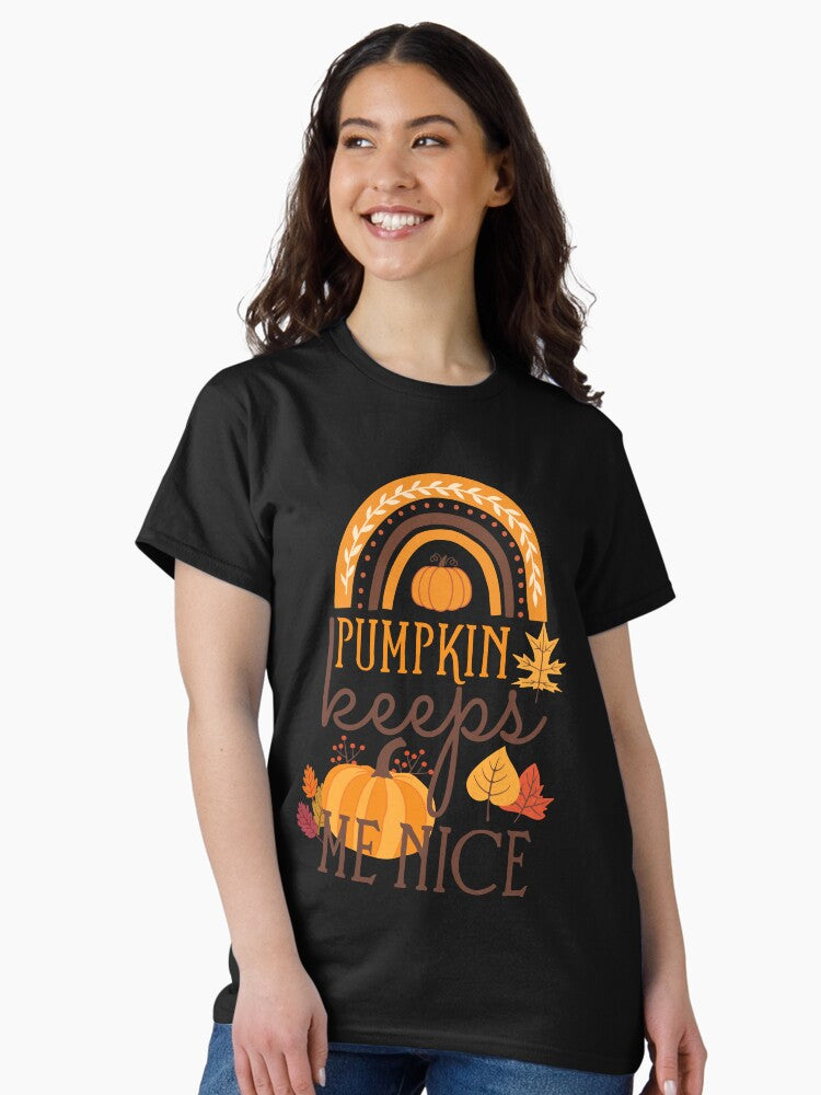 Pumpkin Keps me Nice, Funny Ironic Gifts Thanksgiving Stuffing Lovers, Thanksgiving Food, Turkey Classic T-Shirt