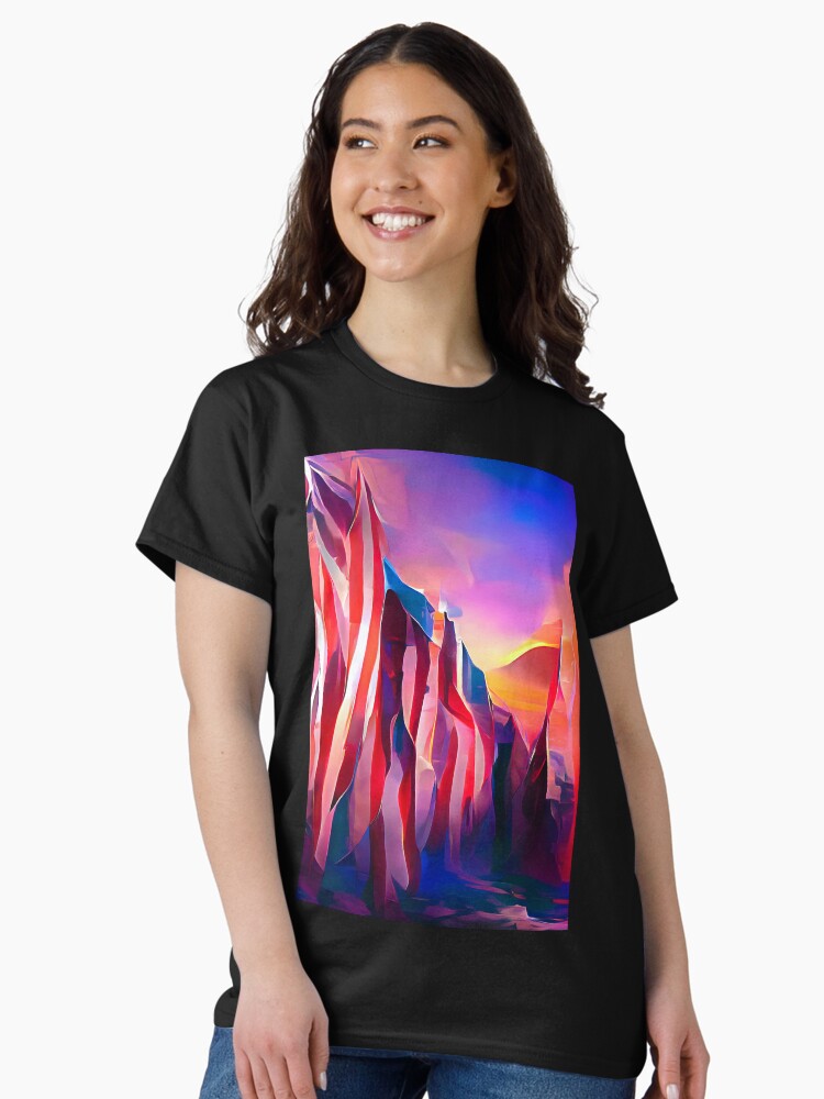 Abstract American Landscape 02 Patriotic US Flag Colors Red Blue White Classic T-Shirt