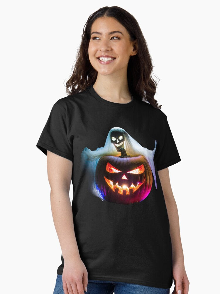 A scary ghost and the Halloween pumpkin are spooking together Classic T-Shirt