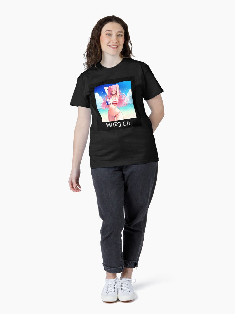 Pink Hair Anime Girl in American Flag Bikini Meme Format Classic T-Shirt
