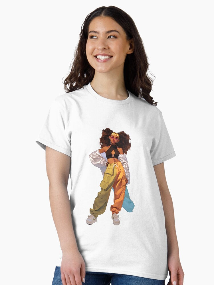 90s Urban Black Woman Vintage Aesthetic | Retro Streetwear Art | Black Girl Magic | Hip Hop Culture Illustration Classic T-Shirt Style001