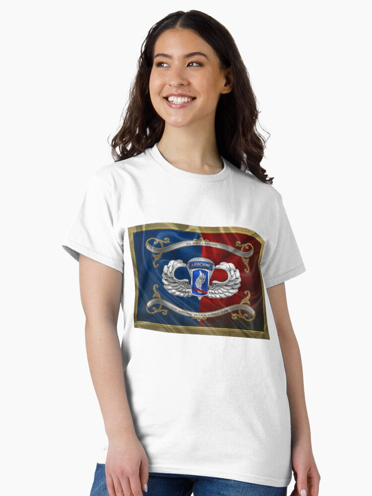 173rd Airborne Brigade Combat Team - 173rd ABCT Insignia with Parachutist Badge over Flag Classic T-Shirt