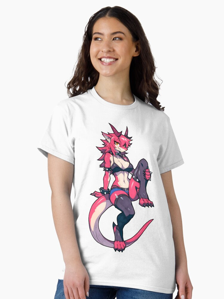 Seductive Pink Dragon Girl with Horns and Claws Anime Art Classic T-Shirt