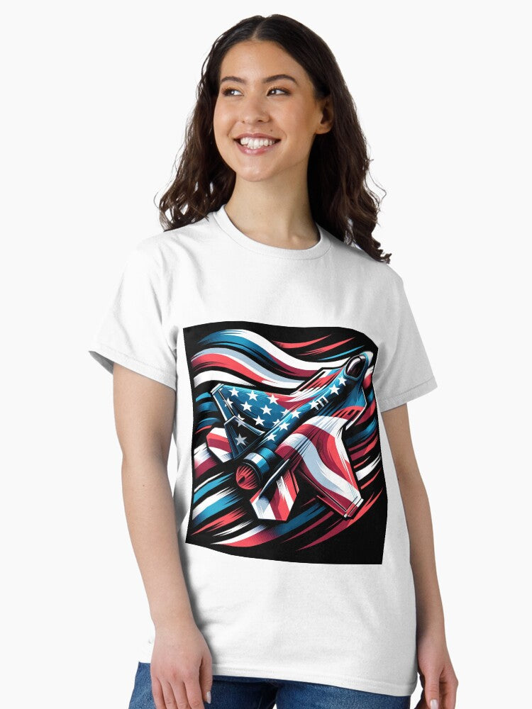 A large, abstract design blending the US flag with an F35 fighter jet Classic T-Shirt