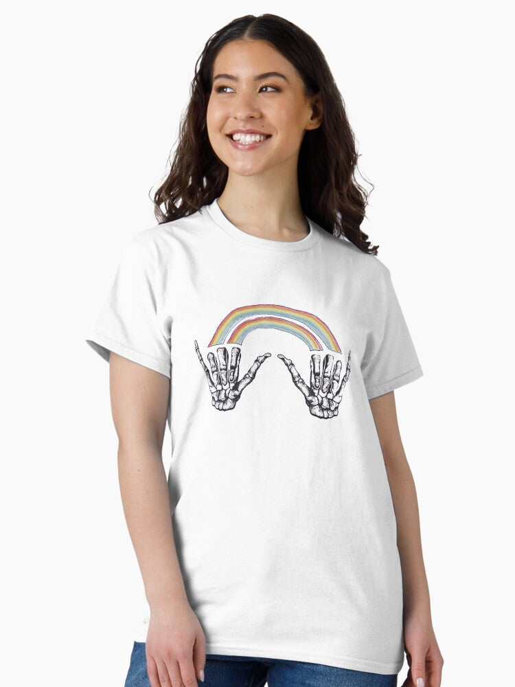 1D Louis Tomlinson rainbow skull hands Classic T-Shirt Style001