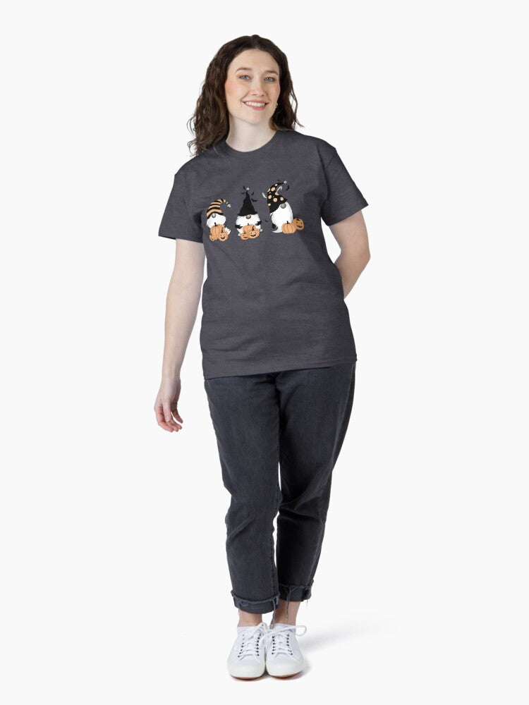 3 Cute Halloween Gnomes with Jack O Lanterns Classic T-Shirt