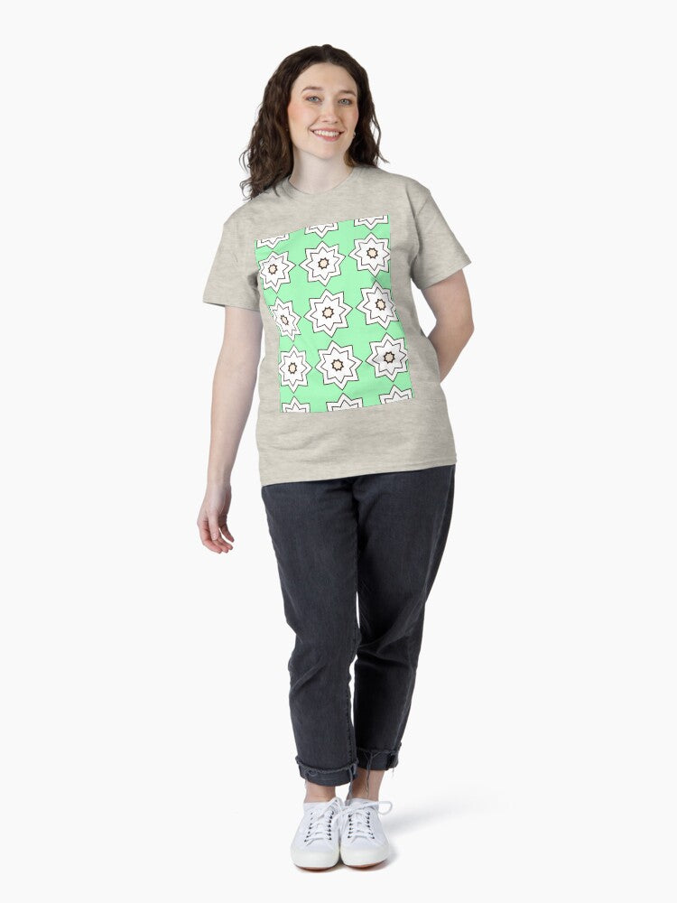 1970's Star Flowers With Lime - Abstract Geometric Seamless Pattern Classic T-Shirt