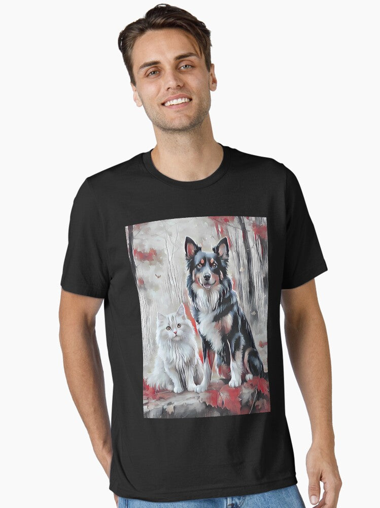 2 Forest Friends in Bloom Dog and Cat Nature Art Essential T-Shirt