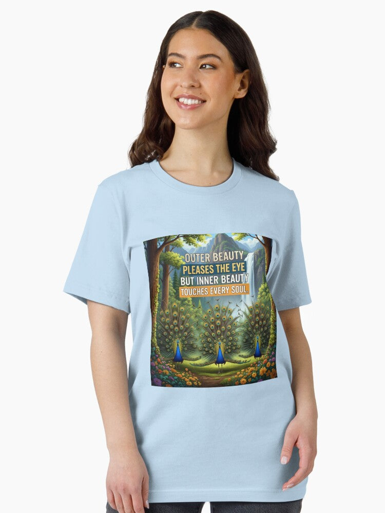 "Inner Beauty Inspires – Elegant Peacocks in a Magical Forest" Essential T-Shirt