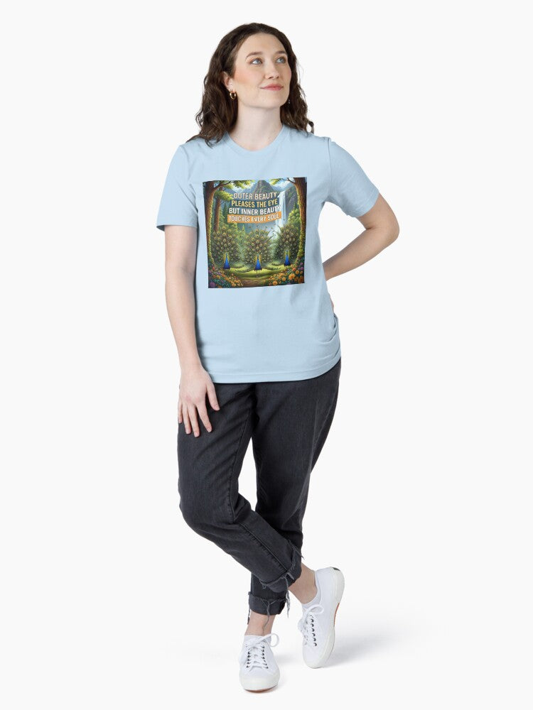 "Inner Beauty Inspires – Elegant Peacocks in a Magical Forest" Essential T-Shirt