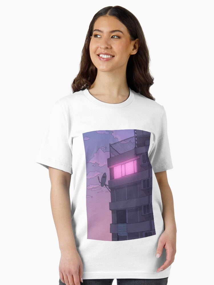 Copy of Lo fi Aesthetic Clothes T Shirt Purple City Architecture Art Sad Boy Shirt Aesthetic Cartoon Japanese Vaporwave Anime Design Artsy Tshirt Essential T-Shirt