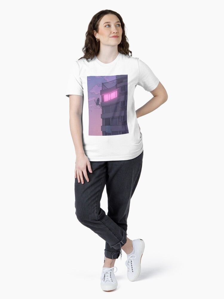 Copy of Lo fi Aesthetic Clothes T Shirt Purple City Architecture Art Sad Boy Shirt Aesthetic Cartoon Japanese Vaporwave Anime Design Artsy Tshirt Essential T-Shirt