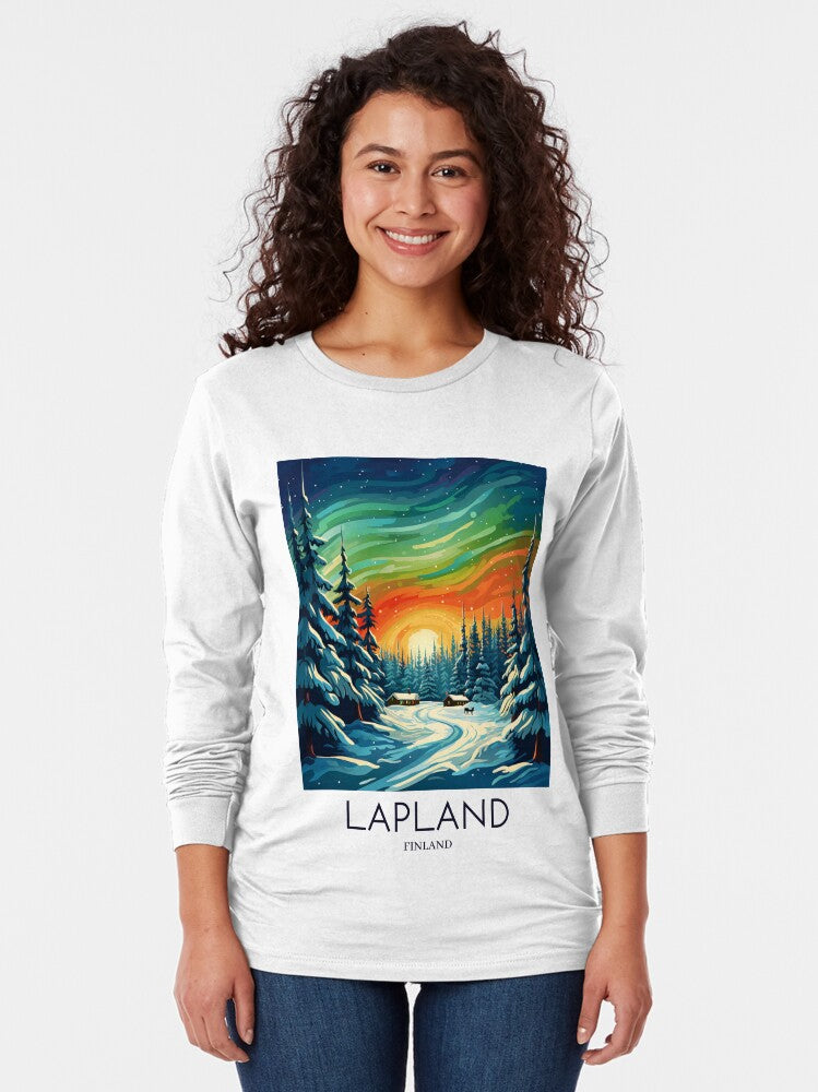 A Pop Art Travel Print of Lapland - Finland Long Sleeve T-Shirt