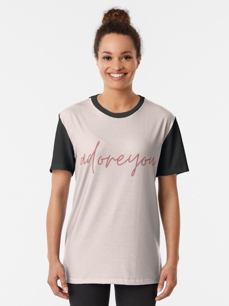 "adore you" fine line (pastel pink cursive and heart) Graphic T-Shirt