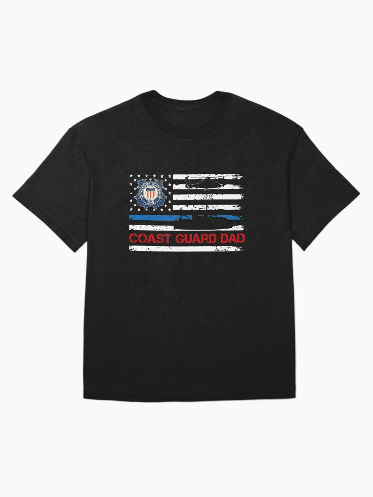 Vintage USA American Flag Proud US Coast Guard Veteran Dad Oversized T-Shirt