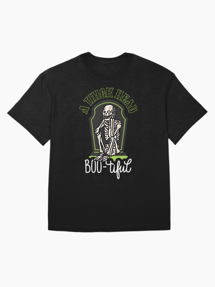 A Thick Head Skeleton Boo-tiful Halloween Evergreen Oversized T-Shirt