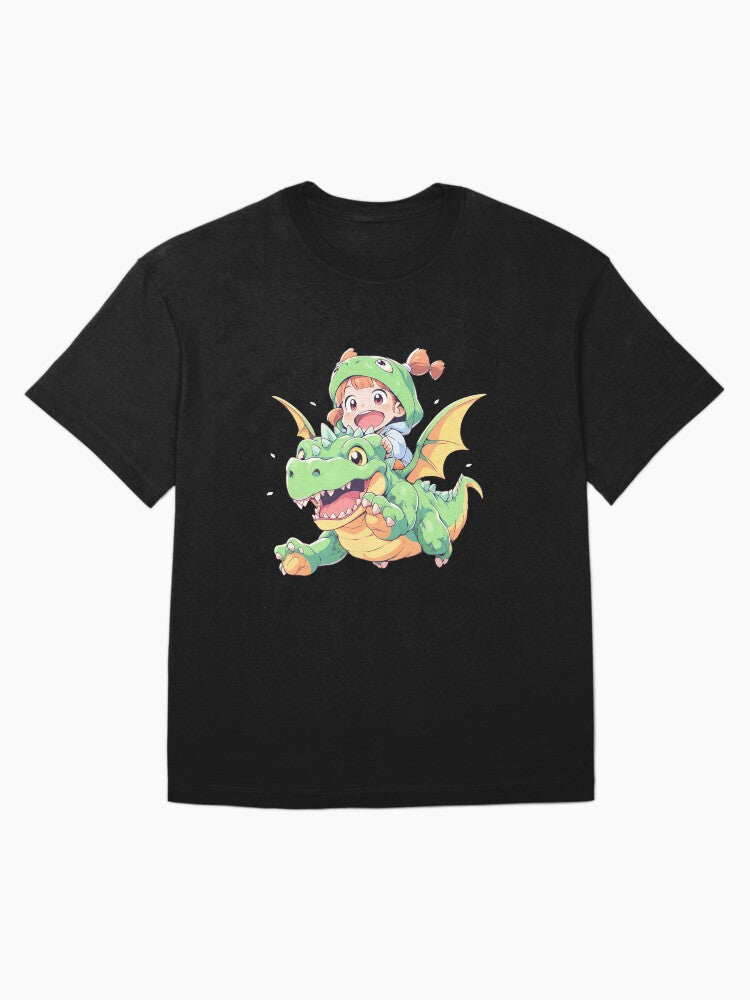 Kawaii Anime Girl's Dragon Adventure - A Charming Journey in a Magical World Oversized T-Shirt