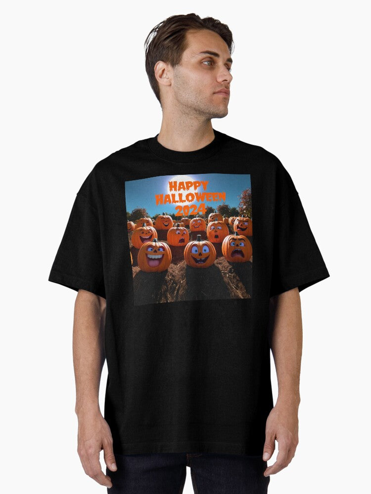 "Pumpkin Field: Halloween 2024 with Funny Faces" Oversized T-Shirt