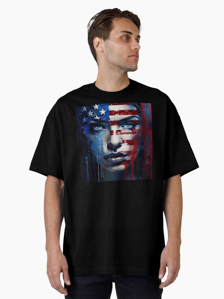 Abstract American flag digital print Oversized T-Shirt
