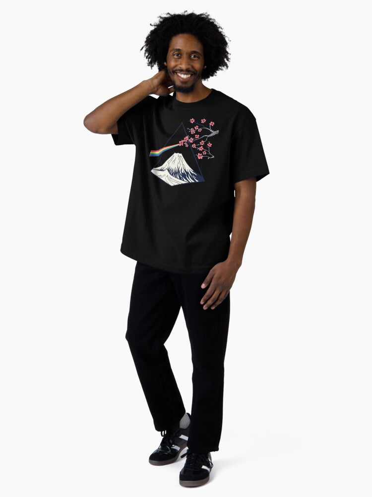 "Pink Floyd Mt Fuji T-Shirt: Dark Side of the Moon Prism Meets Sacred Mountain (Japanese Psychedelic Art)" Oversized T-Shirt