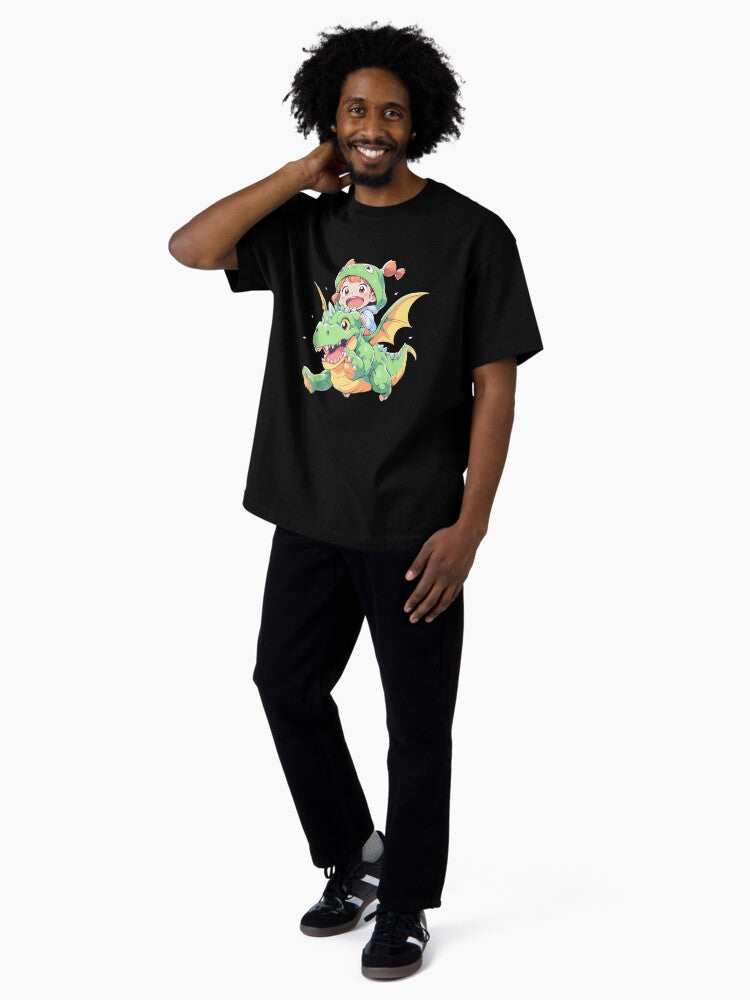 Kawaii Anime Girl's Dragon Adventure - A Charming Journey in a Magical World Oversized T-Shirt