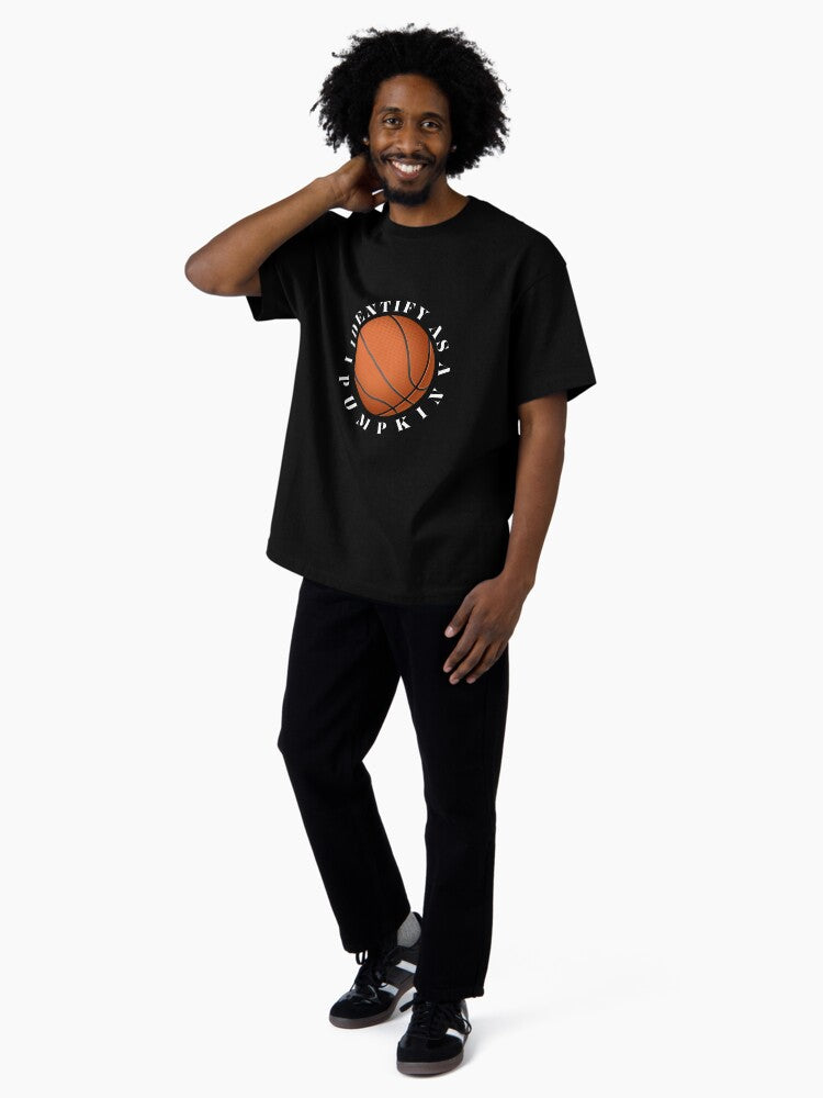 "Thanksgiving Basketball Pumpkin T-Shirt - Embrace the Pumpkin Hoops Spirit" Oversized T-Shirt