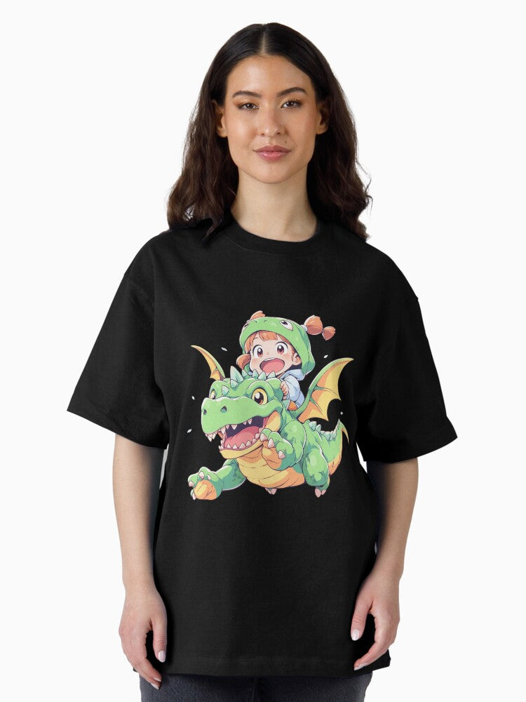 Kawaii Anime Girl's Dragon Adventure - A Charming Journey in a Magical World Oversized T-Shirt