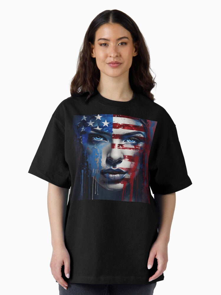 Abstract American flag digital print Oversized T-Shirt