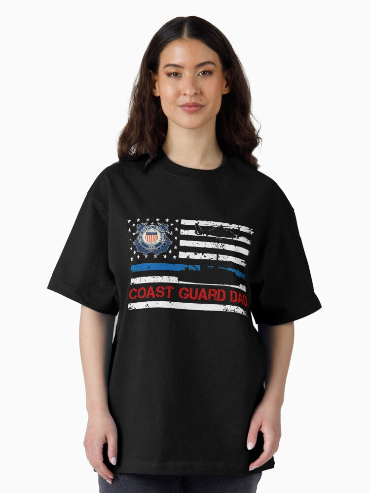 Vintage USA American Flag Proud US Coast Guard Veteran Dad Oversized T-Shirt