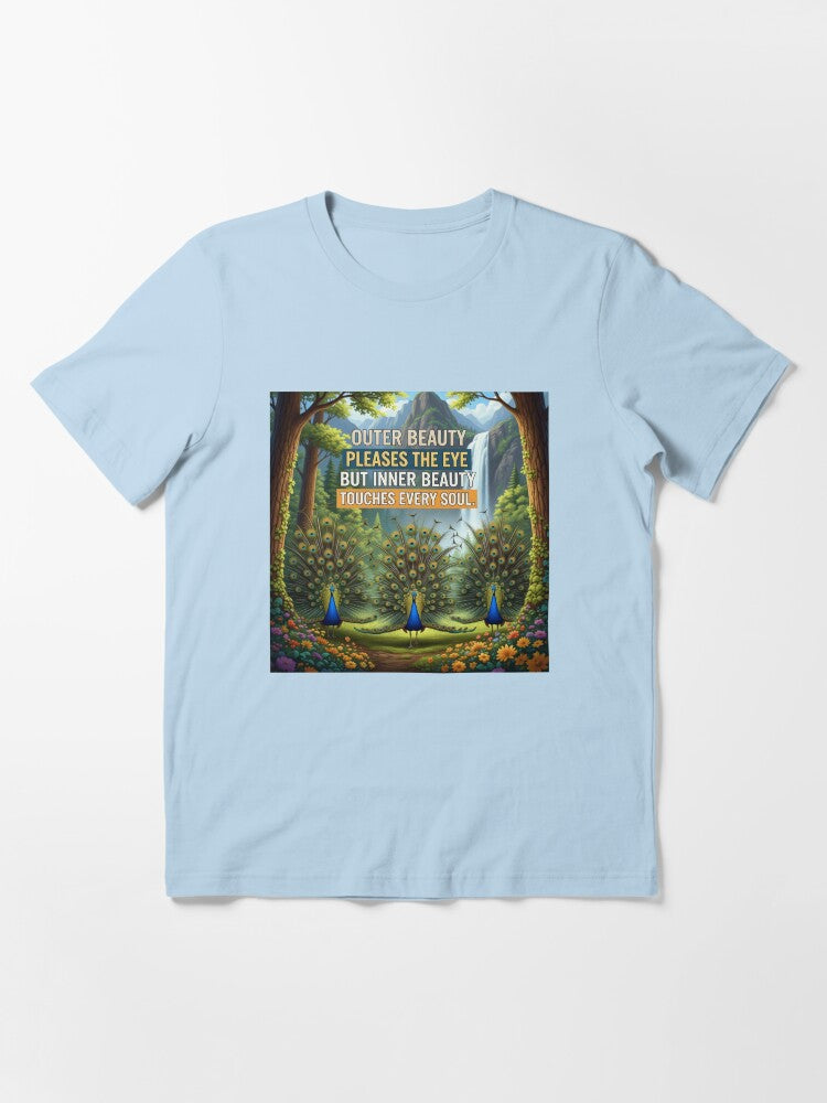 "Inner Beauty Inspires – Elegant Peacocks in a Magical Forest" Essential T-Shirt