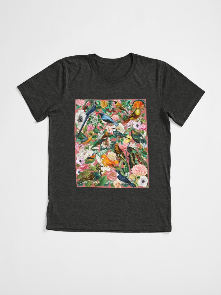 14 colorful birds in flower garden floral pattern Tri-blend T-Shirt