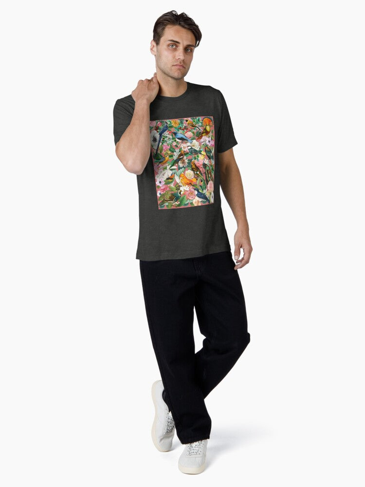 14 colorful birds in flower garden floral pattern Tri-blend T-Shirt