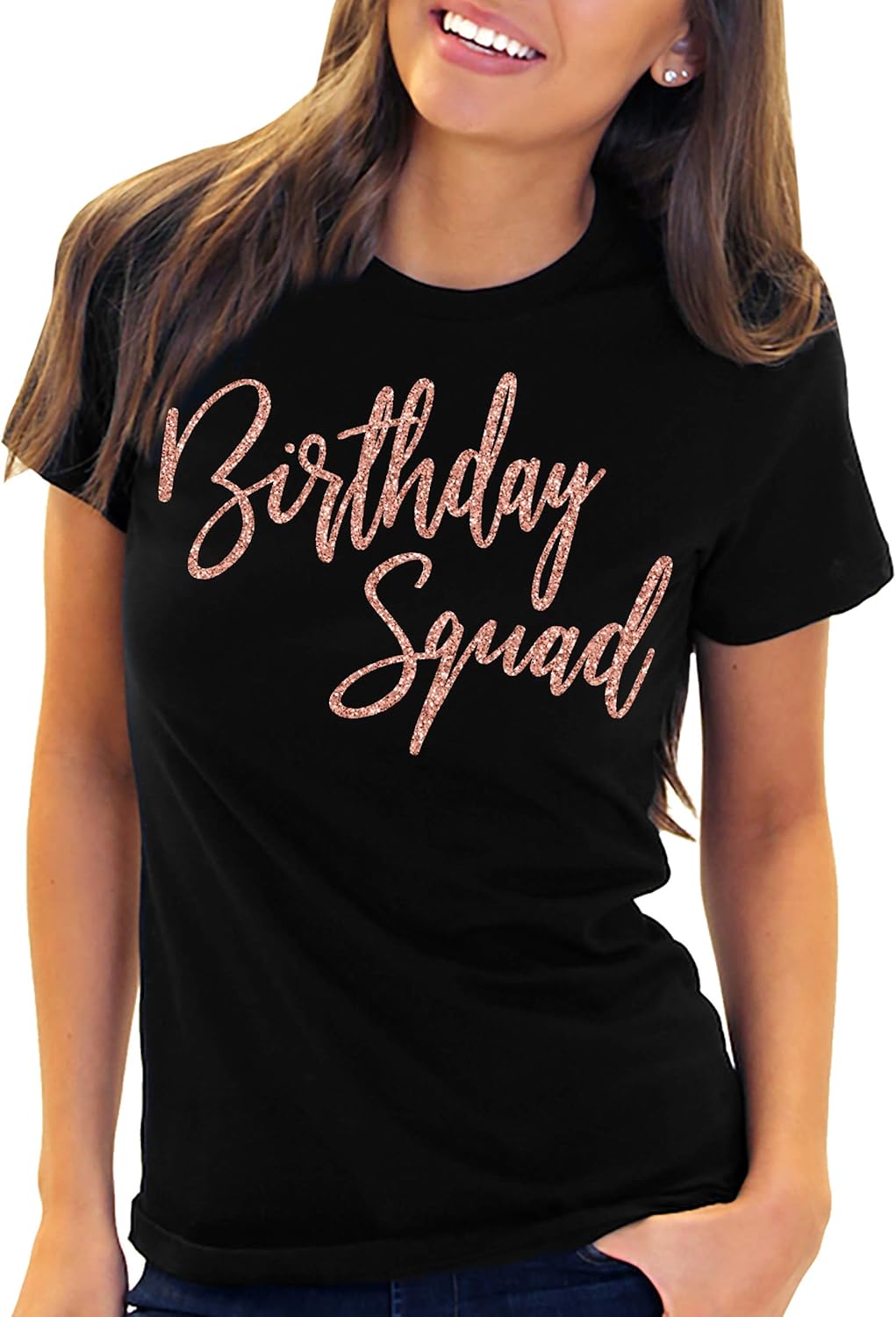 "Birthday Squad Shirts for Women - Glam Rose Gold T-Shirt - Womens Party Supplies - Small - Black Tee(Squad RsG) Blk/Sml"