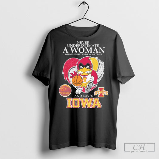 Abc Official Never Underestimate A Woman Who Understands Basketball And Loves Iowa State Cyclones Mascot Diamond Heart T Shirt Sweatshirt