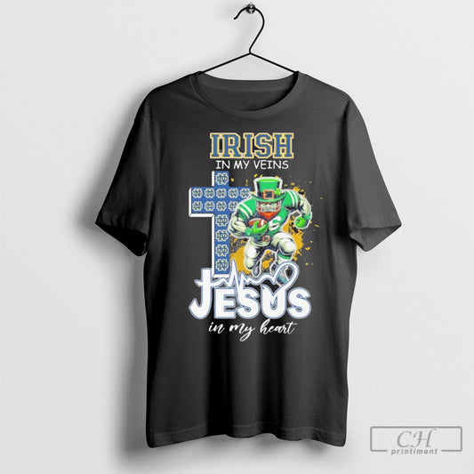 Abc Official Notre Dame Fighting Irish Football Mascot In My Veins Jesus In My Heart T Shirt Sweatshirt