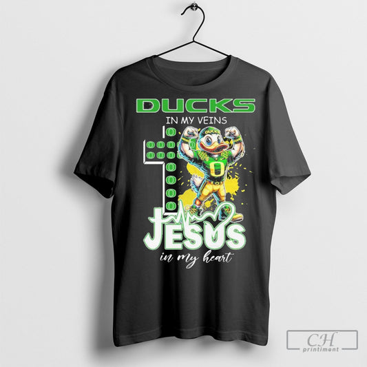 Abc Official Oregon Ducks Basketball Mascot In My Veins Jesus In My Heart T Shirt Sweatshirt