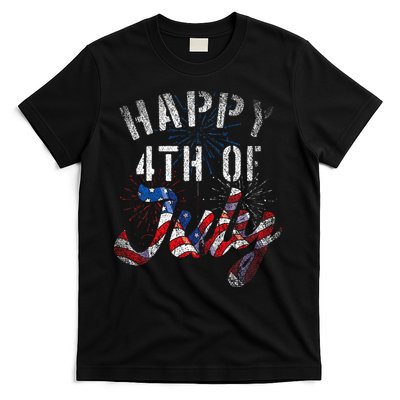 Fireworks Happy 4th Of July Us Flag American 4th Of July T-Shirt
